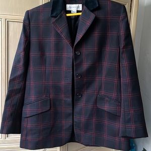 JNY Jones New York wool jacket w/velvet collar…windowpane w/red accent sz10